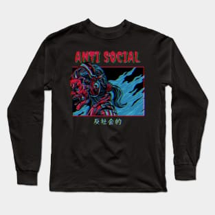 Vaporwave Antisocial Anime Oni Demon Long Sleeve T-Shirt